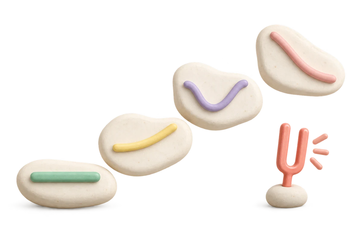 Pastel tone contours on stones with a coral tuning fork