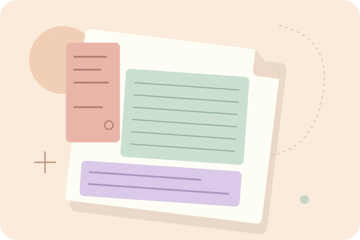 Floating coral, mint and lavender note regions over a warm apricot background