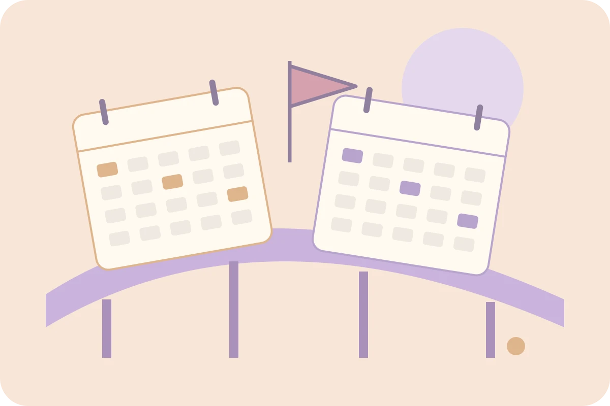 Apricot and lavender calendar bridges with a school pennant